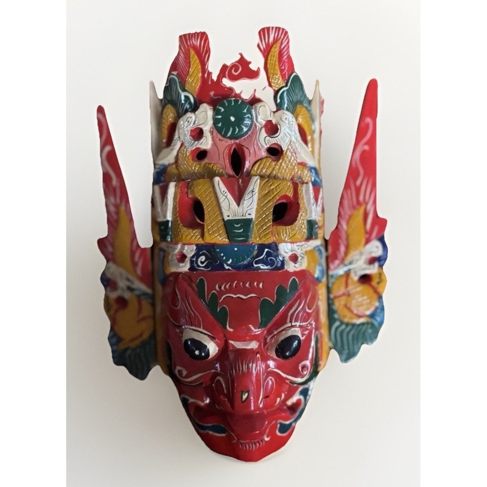 Vintage '50s Indonesian GARUDA Handmade Carved & Painted Wood Guardian Mask